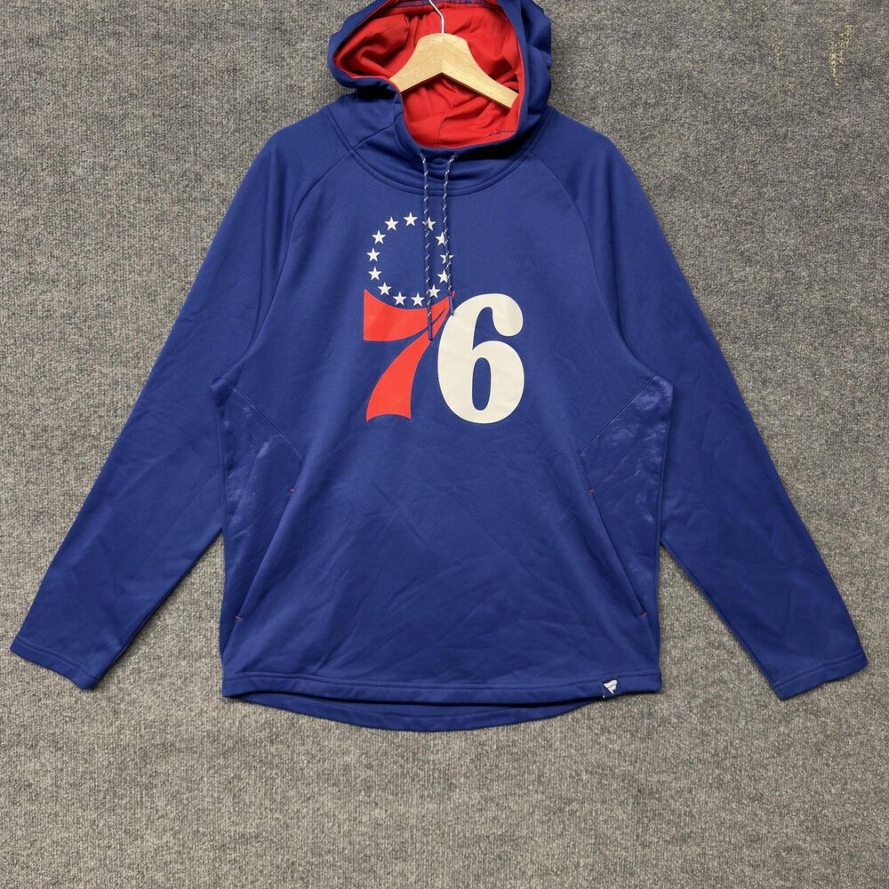 Philadelphia 76ers Hoodie Mens L Blue Fanatics Pullover Fleece Logo NBA LeBron
